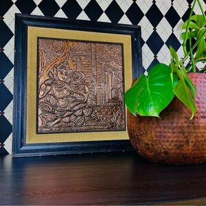 Oversized Framed Repoussé Copper-Tone 25” Devotional Panel Relief Art MidCentury